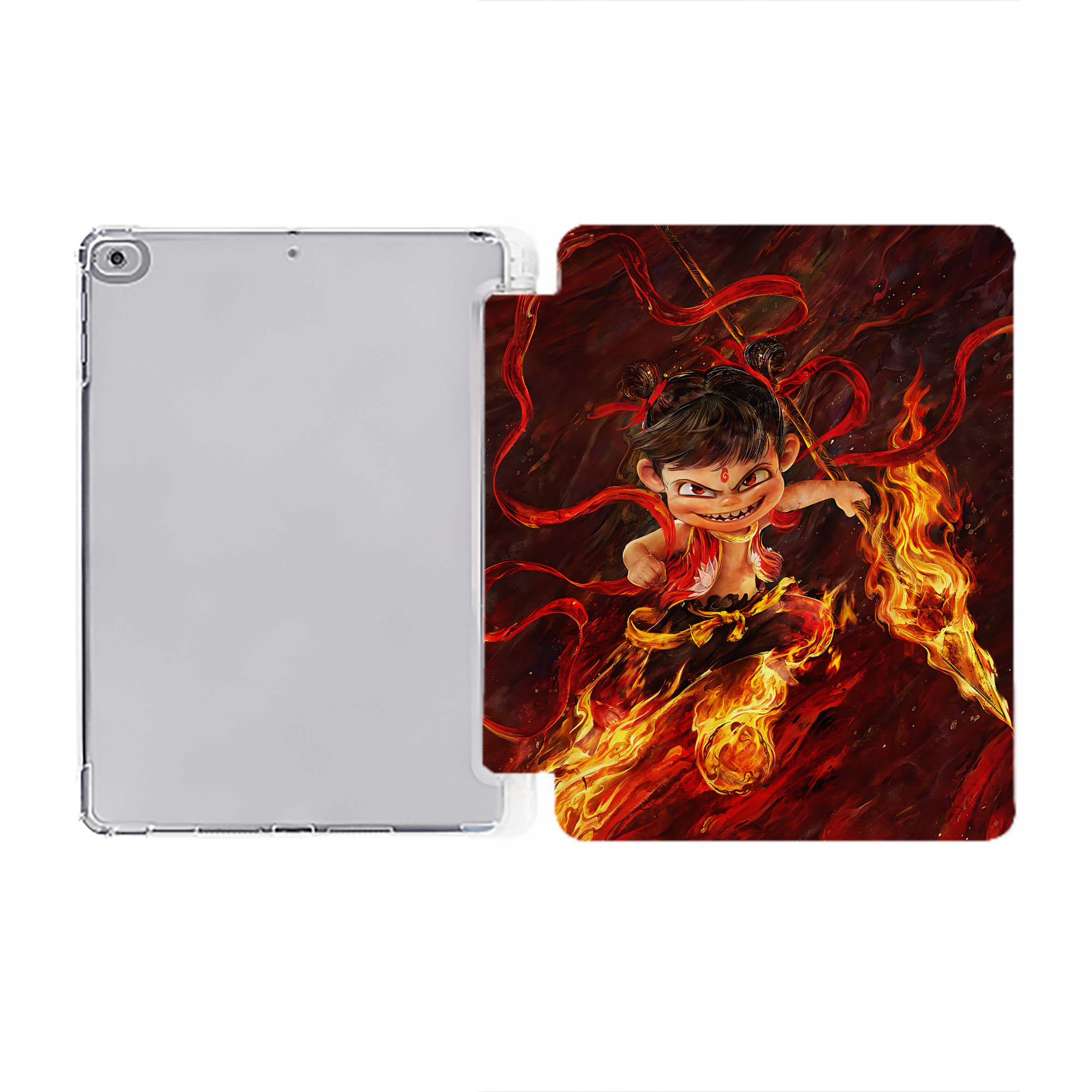 （画像用） Ne Zha 2 ナタ 魔童の大暴れ IPad ケース ペン収納付き 三つ折りスタンド PUレザー×シリコン 対応機種9.5/10.5/10.9インチ